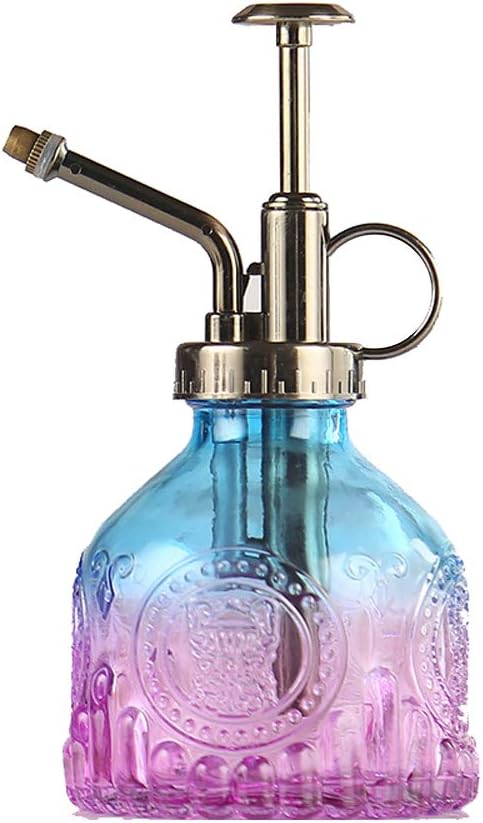 Plant Mister Glass Spray Bottle Small Plant Watering Can 6.4" Tall Retro Indoor Watering Can Bronze Plastic Top Pump for Garden Indoor Plant Sprayer