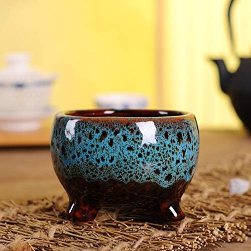 Cute Circular Ceramic Home Garden Decoration Succulent Cactus Flower Pots Container -Plant Not Included (Blue, 3.7 Inch)