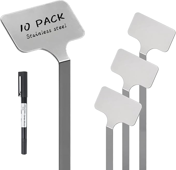 Stainless Steel Plant Labels,Metal Waterproof Plant Markers, Height 12.75 in, Label Area 2.5 in*1.25 in resuable Nursery Tags for Vegetables herb Flower Seed Green House 10-Pack