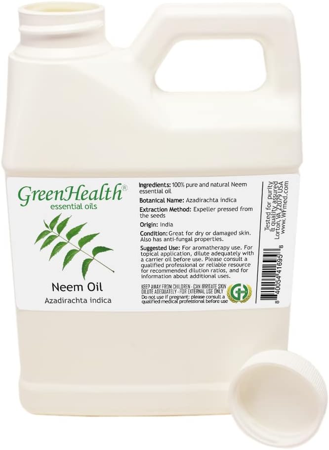 Neem Oil by GreenHealth – 100% Pure Cold Pressed, Unrefined – 16 oz – Natural Oil for DIY, Soap Making, and Crafting