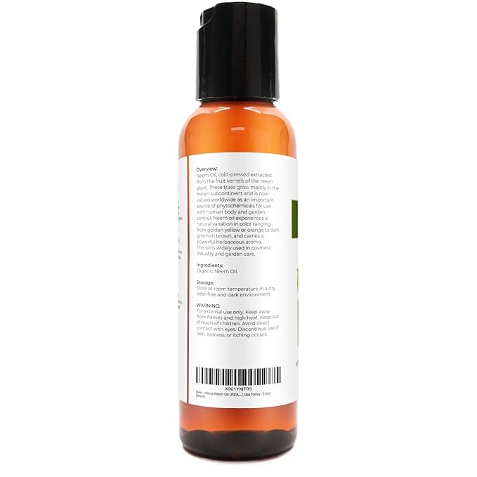 velona Neem Oil USDA Certified Organic - 2 Fl Oz | 100% Pure and Natural Carrier Oil | Virgin, Unrefined, Cold Pressed | Hair, Body and Skin Care | Use Today - Enjoy Results
