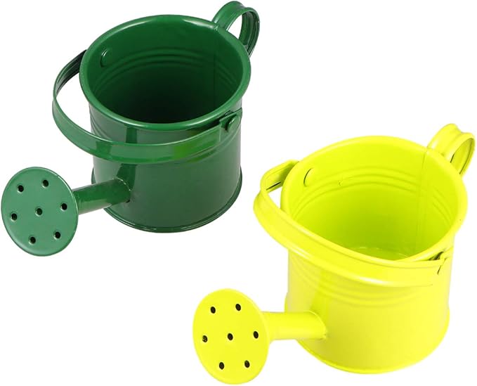 DOITOOL Kids Metal Watering Can, 2pack Small Iron Watering Can for Gardening Succulents Bonsai Houseplants, Mini Water Pot for Children Sprinkling Bucket (Mixed Style: Beige, Blue)