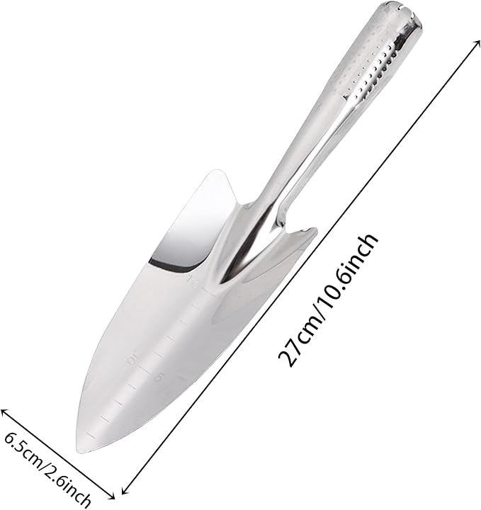 Garden Shovel with Measurement Mark, Stainless Steel Hand Trowel for Transplanting, Rustproof Digging Tool for Outdoor Garden Beds