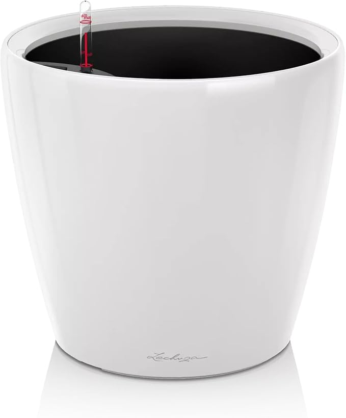 Lechuza Classico LS 28 Cream White High Gloss, Self-Watering Round Planter, D11 H10.2 in