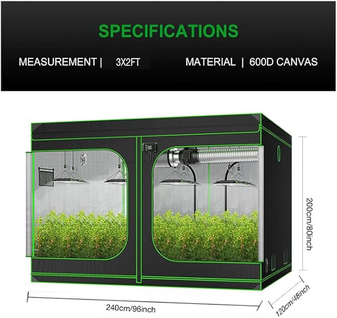 Generic 4x8 Grow Tent 94x47x78inch 600D Oxford Fabric Hydroponic Grow Tent with Observation Window Indoor Plant Greenhouse for Planting Fruit Flower Veg