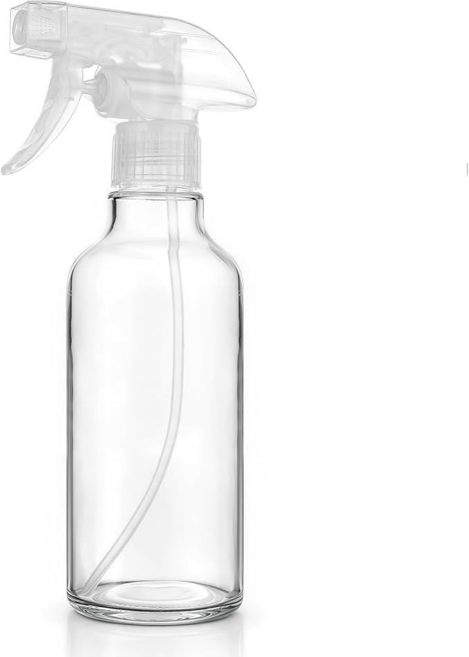 Glass Spray Bottles 12oz Empty Spray Bottle Mist/Stream Spraying Small Refillable Containers for Hair Care, Cleaning Solutions, Plants, Essential Oils 1 Pack (Clear-1, 12oz)