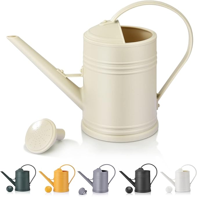 Plastic Watering Can for Indoor Plants Outdoor Garden Flowers - House Plant Watering Can with Sprinkler Head (1/2 Gallon, Ivory)