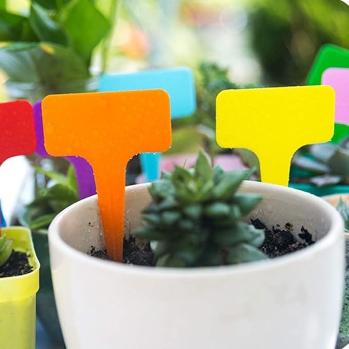 50Pcs Orange Plant Tags Plastic T-Type Nursery Garden Labels Markers Plant Stakes Garden Decoration, Pots, Plant Labels, Plant Container Accessories