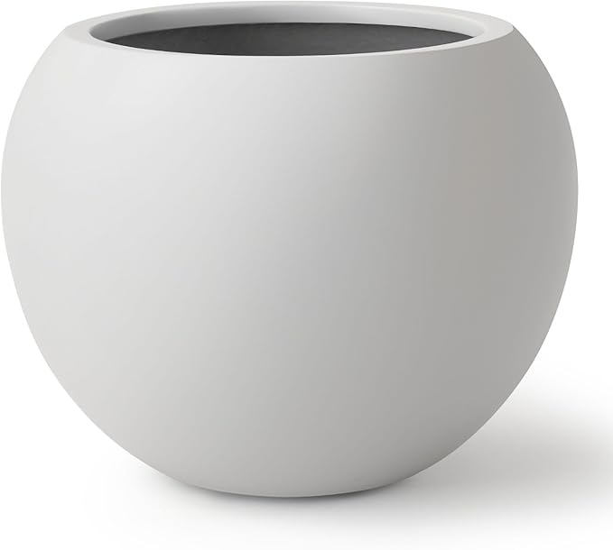 KUTE NEST 16" H x 20" D Premium Globo Fiberstone Round Planter with Drainage Hole, Weather Resistant for Indoor and Outdoor Use, Included 2 Extra Coco Mats (Light French Gray, 13.5" Pot Opening)