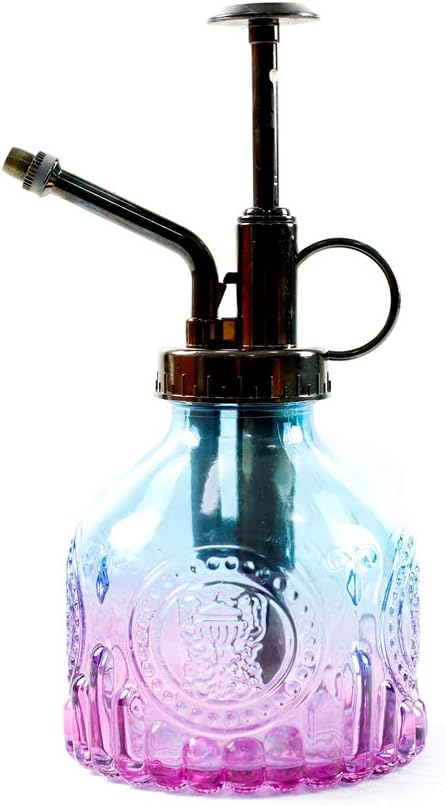 Hniuyun Glass Plant Mister Spray Bottle, 6.4 All Vintage Plant Spritzer Watering Can, Bronze Plastic Top Pump, Plant Mister Glass Watering Garden Tool (Blue Violet Gradient)
