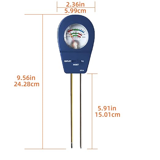 3-in-1 Soil Moisture Meter pH & Fertility Tester, No Battery Needed Plant Soil Test Kit for Houseplants, Garden, Lawn & Farm, Plug-and-Read Soil Acidity Meter for Indoor Outdoor Potted Plants (Blue)