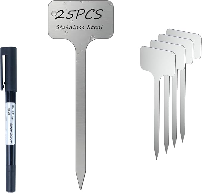 25-Pack Metal Plant Labels Stainless Steel Garden Waterproof Markers for Outdoor vetgetable Seeding Flowers (T-Type)