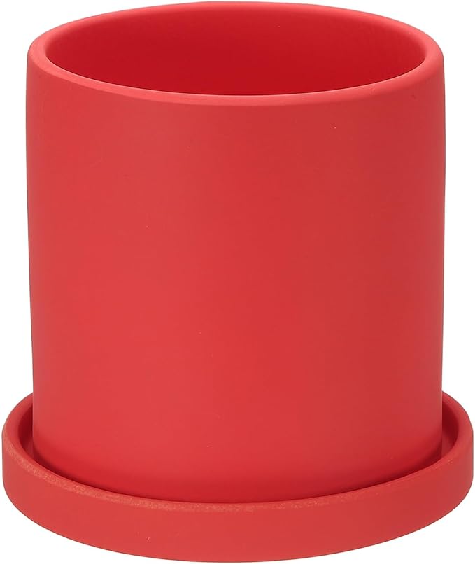 PATIKIL 5 Inch Ceramic Plant Pots, Modern Flower Planters with Drainage Holes and Tray for Decorate Home Indoor Plants Succulent Herb, Red