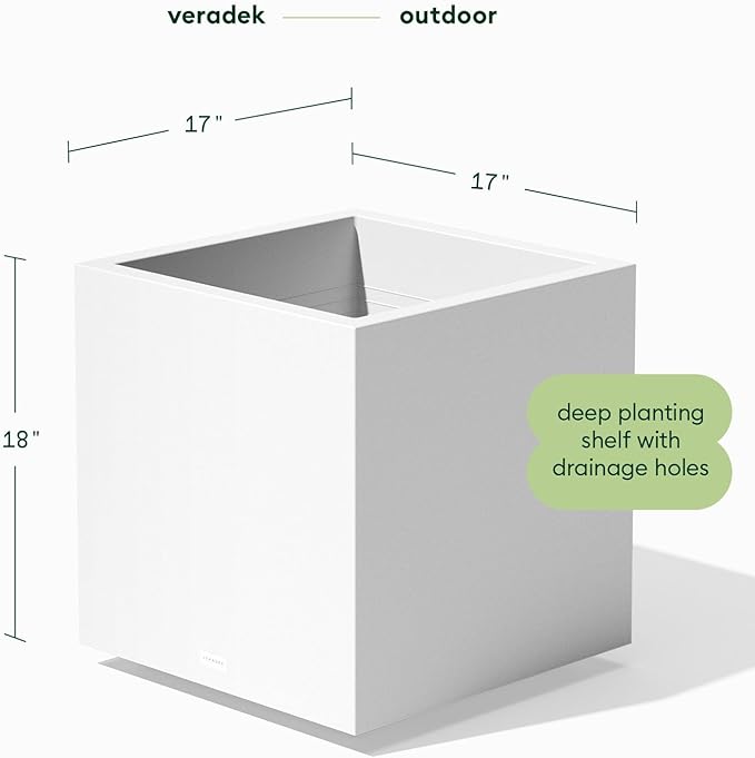 Veradek Block Series Cube Plastic Planter - Large Square Planter for Indoor or Outdoor Patio/Garden | Durable All-Weather Use with Drainage Holes | Modern Décor for Tall Plants, Trees, Flowers