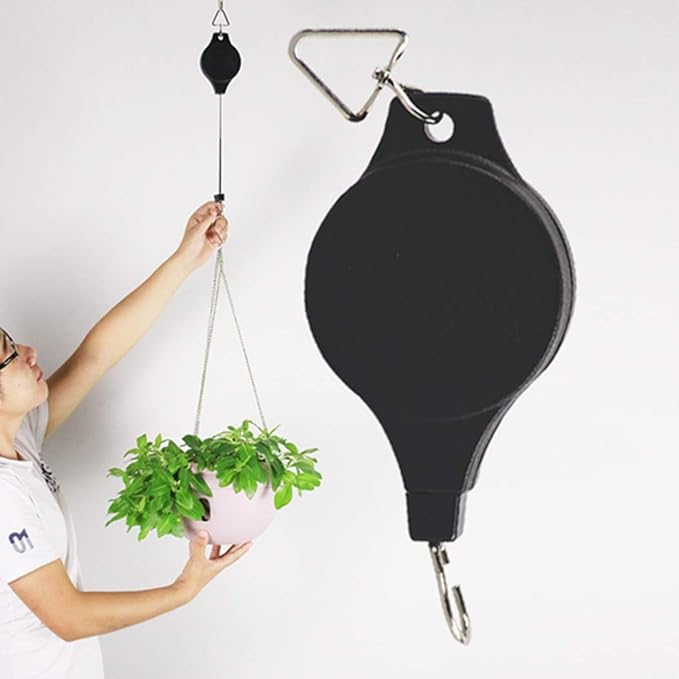 Pack Plant Hook Pulley, Retractable Plant Hanger Easy Reach Hanging Flower Basket for Garden Baskets Pots and Birds Feeder Hang High up and Pull Down to Water Or Feed (White 2Pack)
