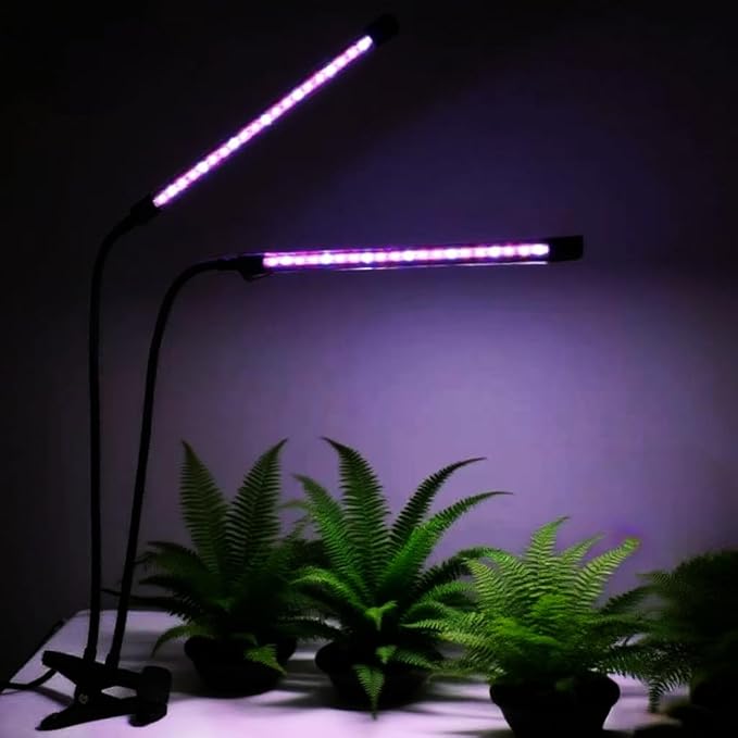 Grow Lights for Indoor Plants 2 Heads Full Spectrum, Flexible Gooseneck Clip On Plant Light 40 LEDs, 3/9/12H Auto Timer 3 Modes 10 Brightness Levels for Seed Starting, Flowers & Vegetables