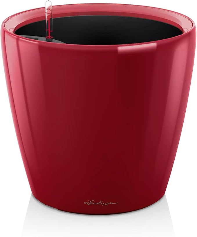 Lechuza Classico LS 28 Scarlet Red High Gloss, Self-Watering Round Planter, D11 H10.2 in