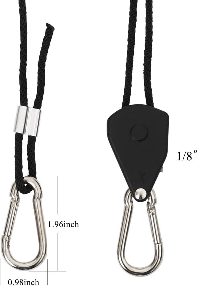 2-Pair 1/8" Inch 8ft Adjustable Heavy Duty Rope Clip Hanger with Reinforced Metal Internal Gears,Grow Light Fixture Hanger,8-Feet Long(Longest Ever),150lbs Weight Capacity,2Pack