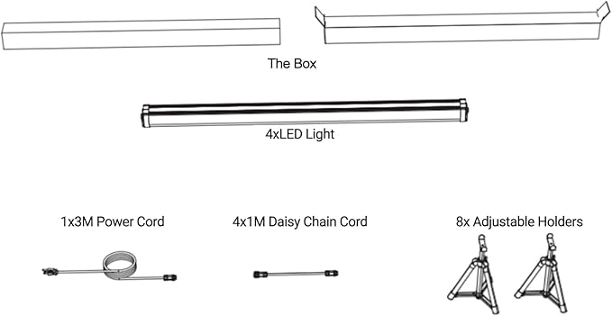 RDJ Bouns 150W Under Canopy LED Grow Light Bars with Far Red, 4-Pack 48 Inch Dimmable, 100-277 Volt 2.7-3.0 umol/J, 8 Adjustable Brackets, 1 Power Cord and 4 Extension Cables, IP65 Waterproof