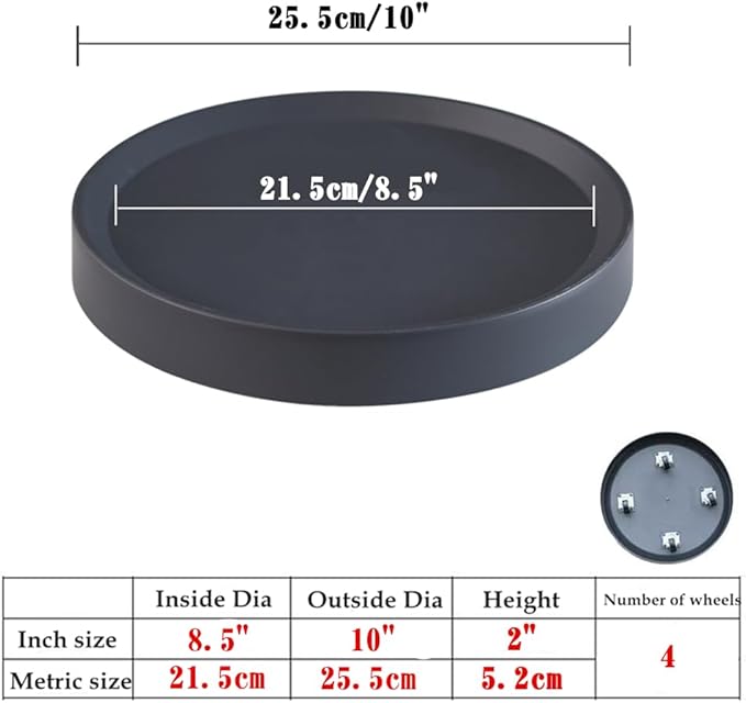 Plant Caddy with Hidden Wheels,2-Pack 10 Inch Gray+Light Gray Rolling Plant Stand Mobile Tray, Easy Move Small & Medium Pots, Air Purifiers - Protect Hardwood & Tile Floors