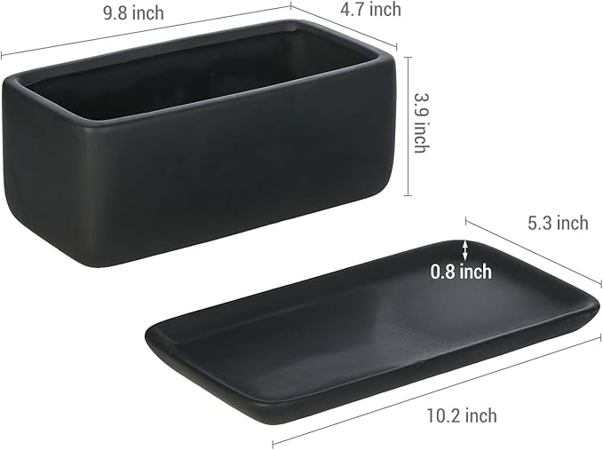 MyGift 10 Inch Matte Black Ceramic Indoor Plant Pot Succulent Planter, Decorative Flower Planter with Drainage Hole and Removable Tray