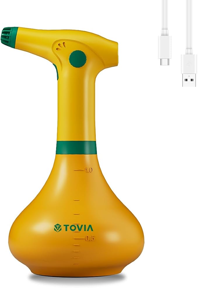 T TOVIA:Electric Sprayer, 1 Liter USB-C Battery Spray Bottle Powered, Rechargeable, Portable Garden ，Plant Misters for Inside， Outdoor and Indoor Plants,Cleans and Gardens, Handheld