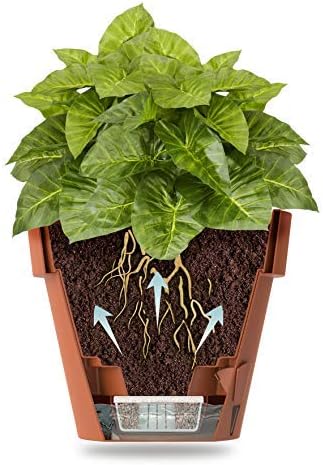 DECOPOTS - Pack of 3 - Self Watering Planter - Height 5.9 inches - Flower Pot with Bottom Watering Level Indicator for All House Plants, Flowers, Herbs (Diameter 6.9", Graphite)