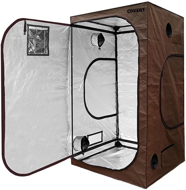 Covert 4x4 Grow Tent 48x48x84.5 inch for Indoor Hydroponic Growing, 600D Thick Fabric, 95% Reflective Mylar, Light-Proof Design, Heavy-Duty Steel Frame, Duct Ports, Tool Pouch & Spill Tray