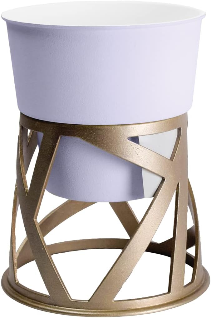The HC Companies 6 Inch Indoor Plant Pot with Stand – Small Lavender Curio Planter with a Geometric Stand in an Antique Bronze Finish