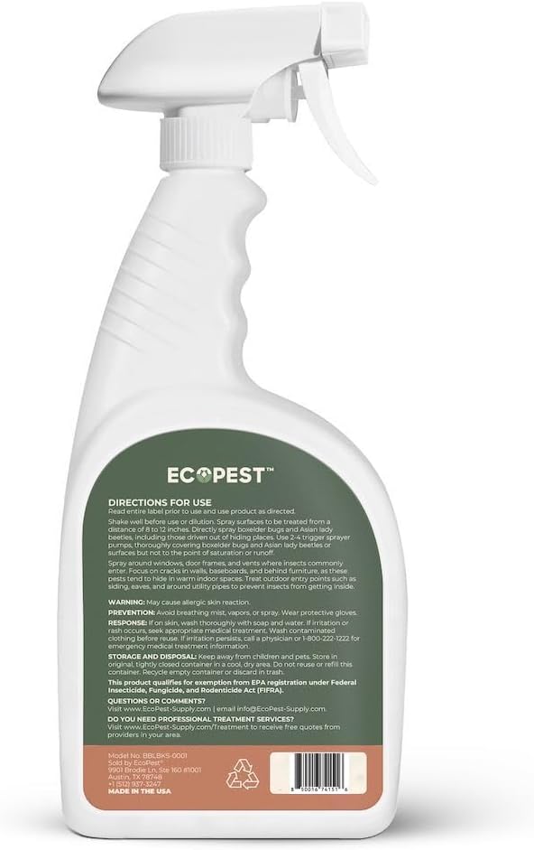 Boxelder Bug & Asian Lady Beetle Spray – Natural, Plant-Based Indoor & Outdoor Killer | Non-Staining, Safe for Doors, Windows, Siding & Baseboards | Child & Pet Safe, Low Odor, Eco-Friendly (22 oz)