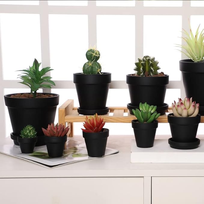 Yishang 2.5 inch Black Terracotta Pots with Drainage Holes,Small Mini Clay Ceramic Pottery Planter,Cactus Flower Terra Cotta Pots,Succulents Nursery Pots for Indoor/Outdoor Plants,Crafts-12 Pack