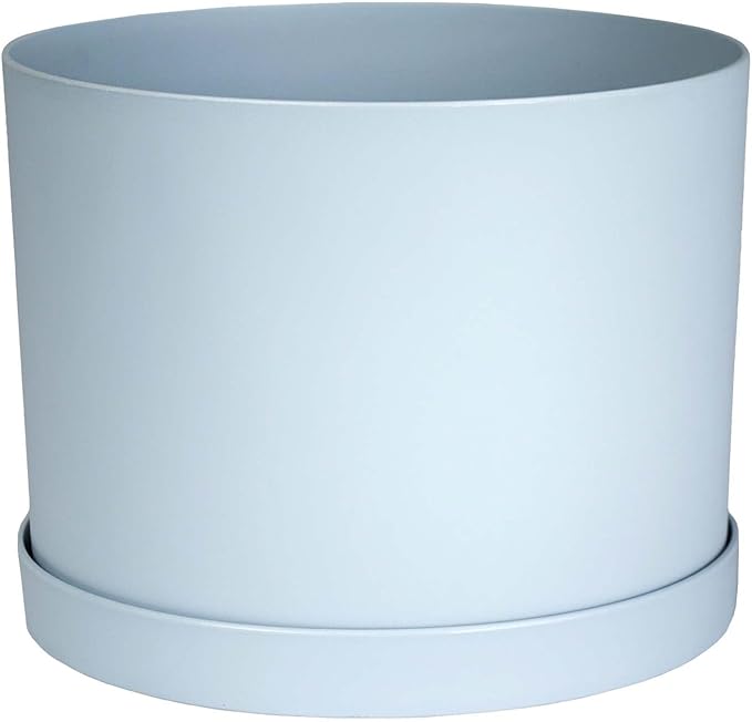 Bloem Mathers 6" Misty Blue Round Modern Resin Garden Planter Pot with Drainage Holes and Removable Saucer Tray Included