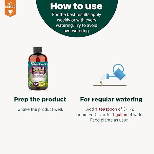 Premium Liquid PHALAENOPSIS Orchid Plant Fertilizer - 3-1-2 Concentrate for Indoor Plants and Flowers by Gardenera | Organic Plant Food for Pothos Plants - 8oz