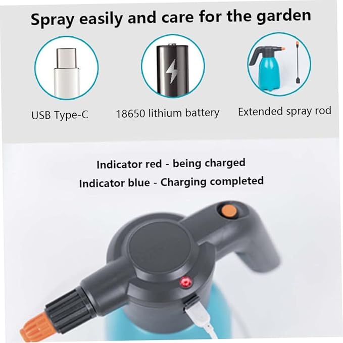 Electric Spray Bottle 2L-PRO Rechargeable Sprayer with Type-C USB Charge Port Comfortable Handheld Sprayer for Watering Plants Blue