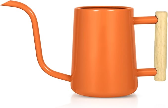 Watering Can Indoor Plants, 35 oz/1000 ml Metal Stainless Steel Watering Can Pot with Long Spout for Indoor House Plants Bonsai Outdoor Garden Flower Decorative (Orange)