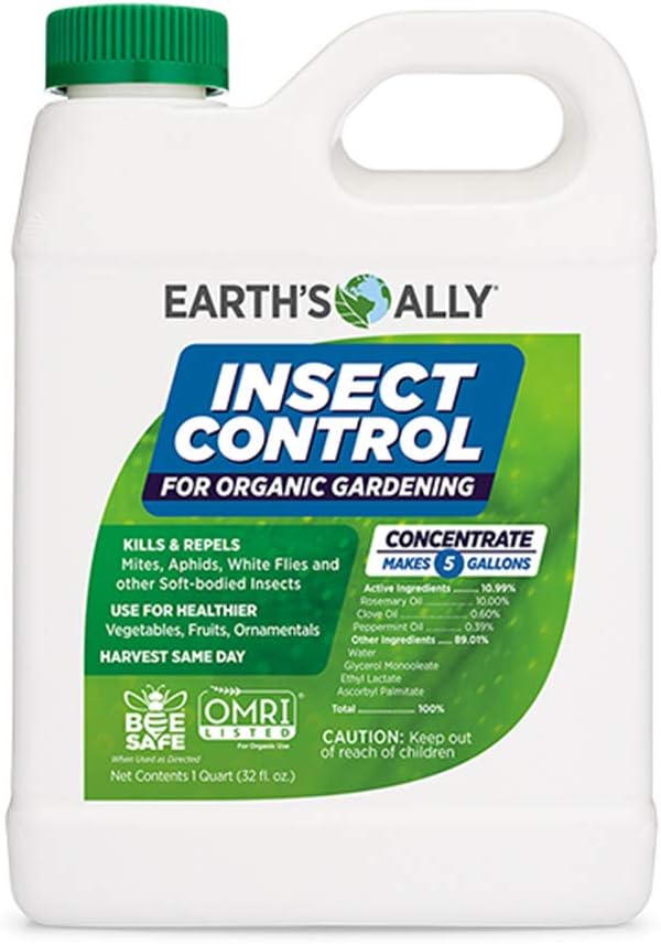 Earth's Ally Outdoor Indoor Plant Insecticide Concentrate - Insecticidal Soap for Plants - Insect Repellent Pest Control for Spider Mite, Aphid, Mealybug - Bee, Pet, Kid Safe - 32 Oz, Makes 5 Gallons