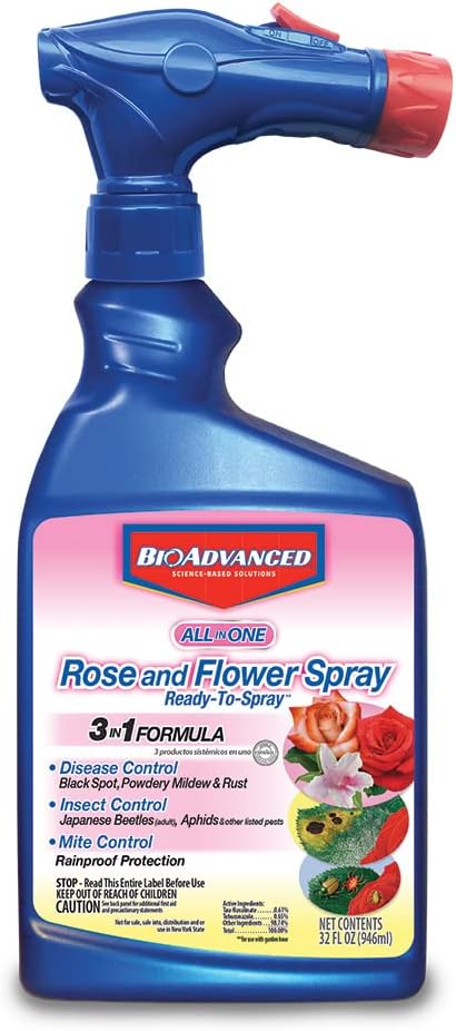 BioAdvanced All-In-One Rose and Flower Plant Bug Spray, 32 oz, Pest Control Spray with Hose Adaptor