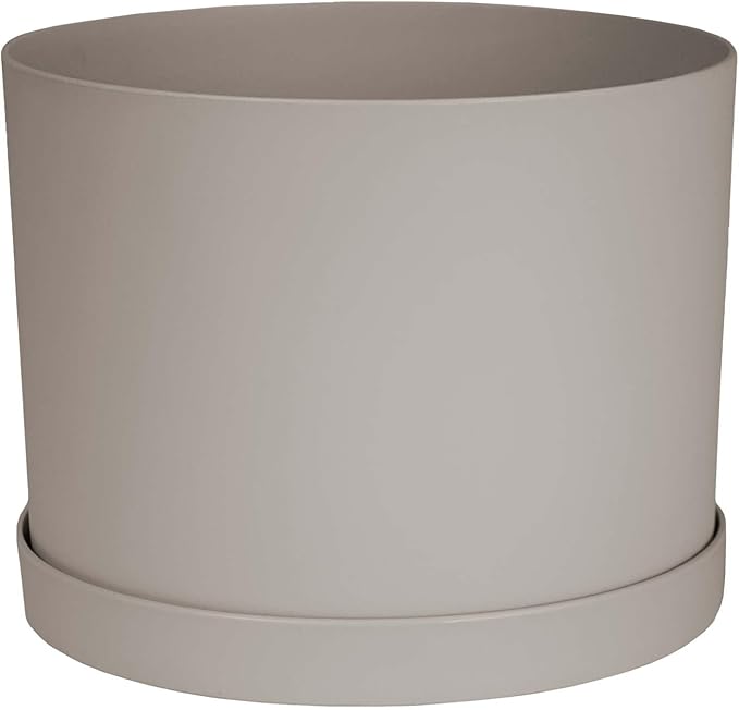 Bloem Mathers 8" Pebble Stone Round Modern Resin Garden Planter Pot with Drainage Holes and Removable Saucer Tray Included