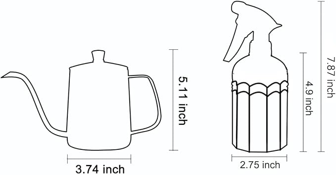 OFFIDIX Watering Can for Indoor Plants Long Spout Metal Stainless Steel 21 oz Small Watering Can with 14 oz Glass Plant Mister Spray Bottle for Plants Bonsai