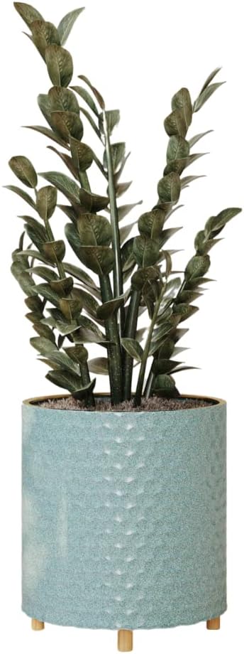 EverNest Rhys Blue-Green Modern Honeycomb Pattern Indoor Planter with Wooden Stand, 10-Inch Plant Pot, SelectBase, Mid-Century Modern Home Decor Planters (Medium, 2 Gallon)