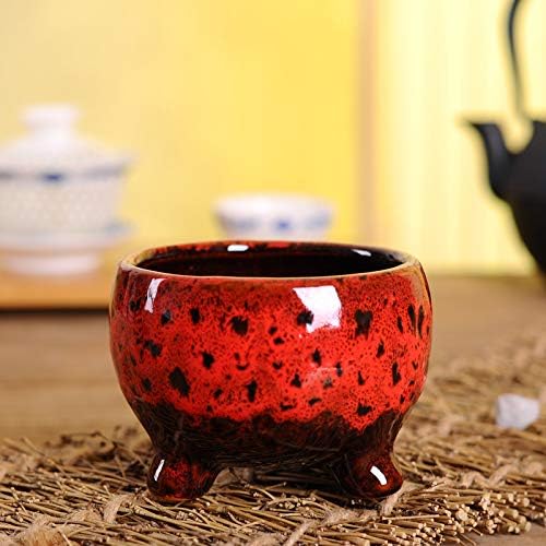 Cute Circular Ceramic Home Garden Decoration Succulent Cactus Flower Pots Container -Plant Not Included (Red, 3.7 Inch)