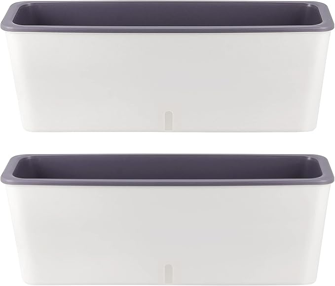 SINJEUN 2 Pack Rectangular Self Watering Planter 17 x 6 Inch, Rectangular Self Watering Flower Plant Pots with Drainage Holes, Garden Window Sill Planters Flower Pot for Indoor Outdoor Use