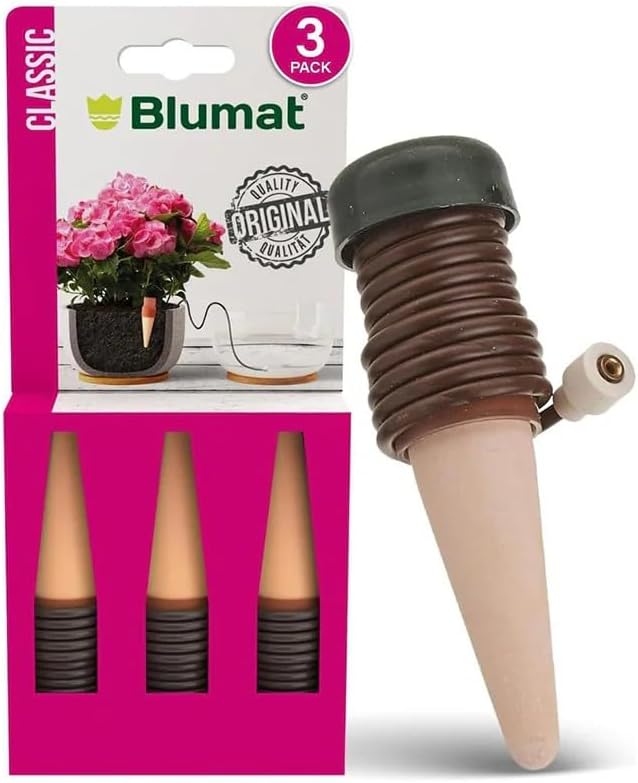 Blumat Classic Self-Watering Stakes - Prevents Overwatering and Underwatering for Healthy Growth While You are Away - Ideal for Indoor Plant Watering, 3 Pack, wo Adapter