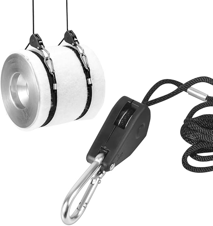Winterworm 4 Pairs 1/8 Inch Adjustable Heavy Duty Ratchet Hanger Grow Light Fixtures Rope Clip Hangers Hanging Ropes for Gardening Grow Plant Fan Reflectors Filter Tent,150lbs Weight Capacity