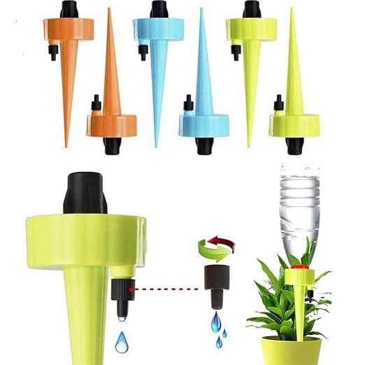 Self Watering Spikes,Plant Waterer,New Upgraded Plant Watering Devices, Automatic Vacation Drip Irrigation Watering Bulbs Globes Stakes System with Slow Release Control Valve Switch (6Pcs)