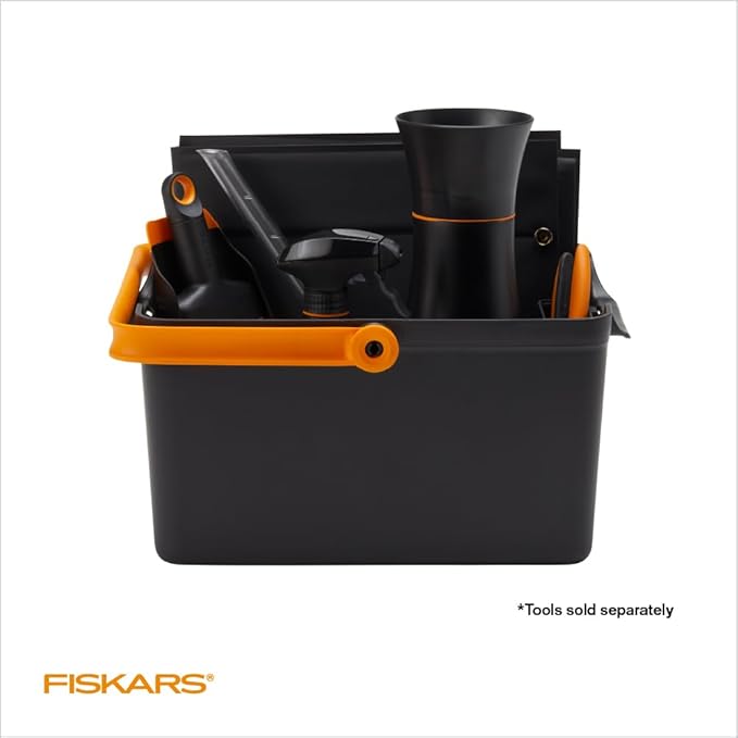 Fiskars Garden Tool Caddy, Portable Storage Organizer with Locking Handle and Removable Bin (Wall-Mountable) for Snips & Pruners, Durable Recycled Resin Carrier for Indoor & Outdoor Gardening