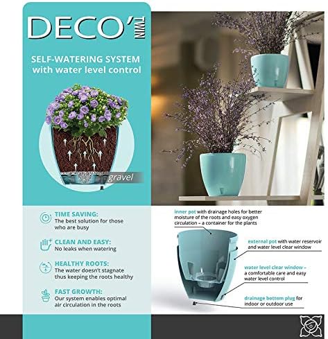 Santino 6.7 Inch Deco Self Watering Pots for Indoor Plants in Jade (Set of 3) - Decorative Flower Pot with Water Level Indicator and Drainage Cartridge for All House Plants, Flowers and Herbs