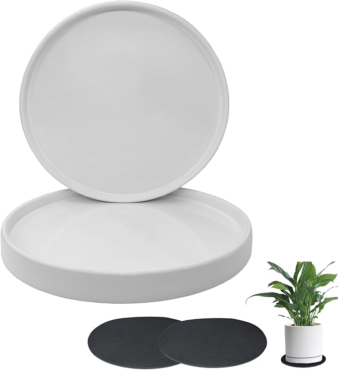 Yukfona Ceramic Plant Saucer Pot Tray White 2pcs-12 Inch, Planter Saucers 4 5 6 7 8 9 10 11 12 Inch for Indoors Outdoor, Durable Sturdy Flower Drainage Tray for Glazed Pots Base (12.5 Inch-2-White)