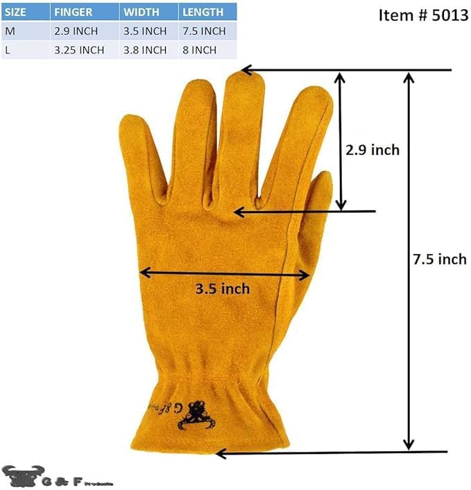 G & F Products JustForKids Kids Work and Gardening Gloves with Rubberized Safety Cuff, Children and Youth age 6 Years Old, Premium Leather and Cotton, 3 Pairs