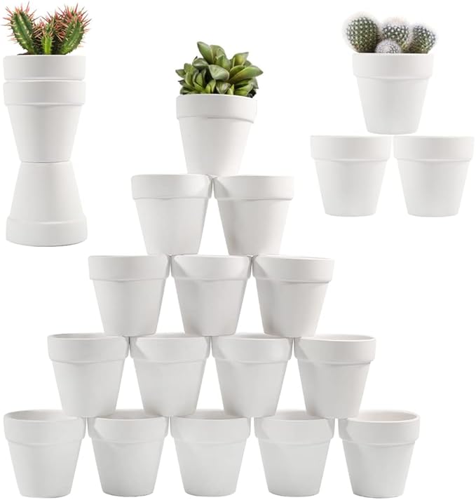Sderoq 3 Inch Terracotta Pots - 22Pack Clay Flower Pots with Drainage Hole, Succulent Nursery Pot/Cactus Plant Pot. Great for Plants, Crafts, Wedding Favorn, DIY Production (White)